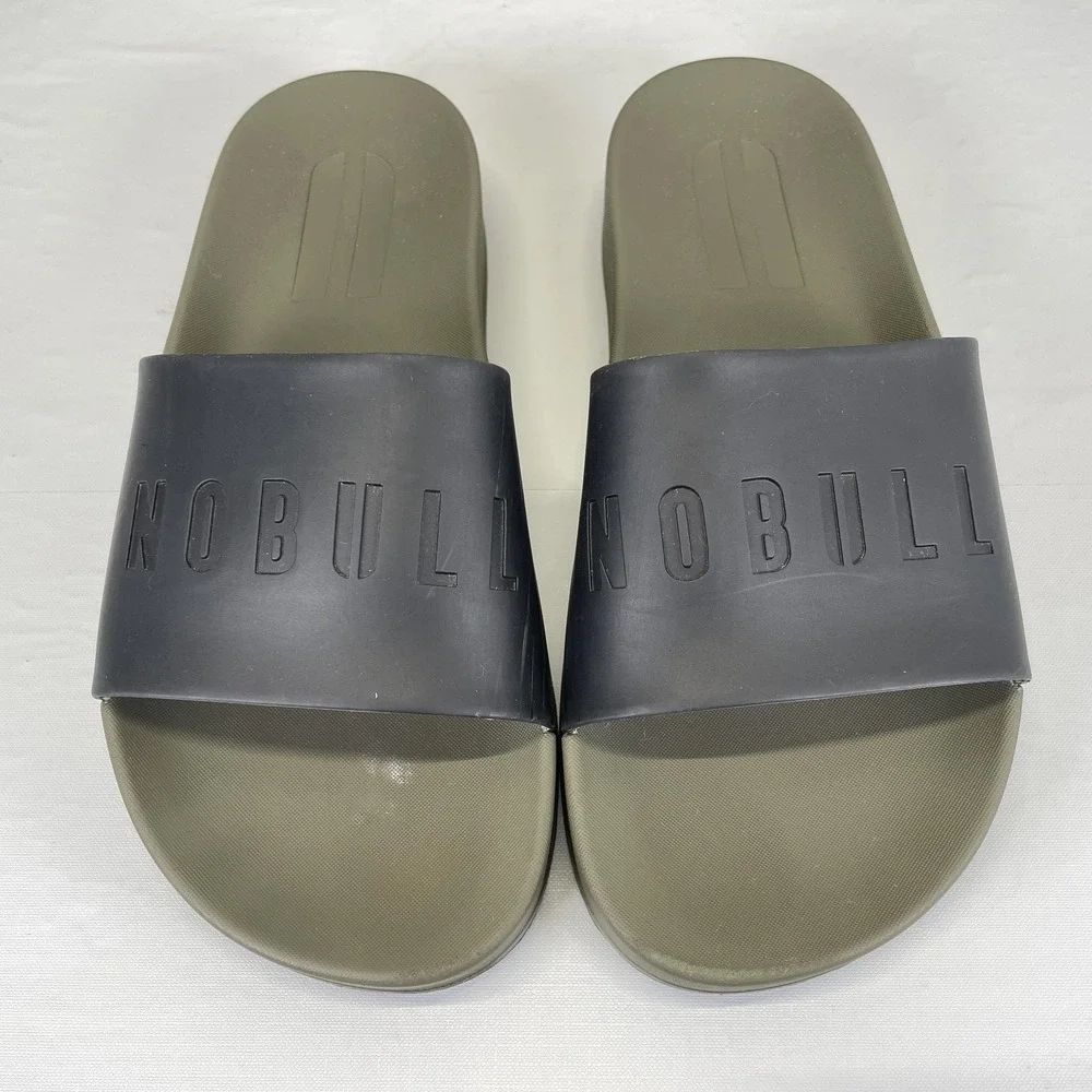 NOBULL Slide Sandals Mens Size 7 Black Olive Green Slip On Athletic Casual Shoes